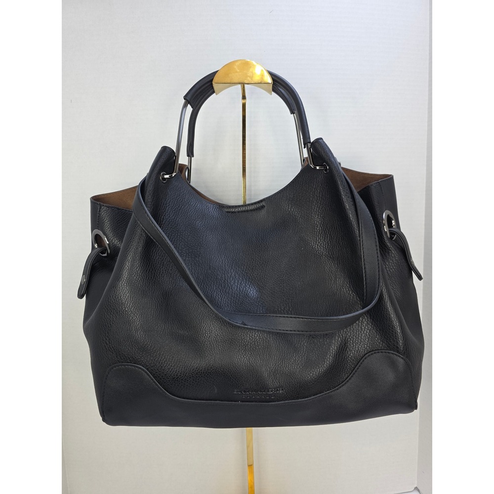 Sondra Roberts Squared Black Pebbled Vegan Leather Hobo Bag Tote‎ Gunmetal HW